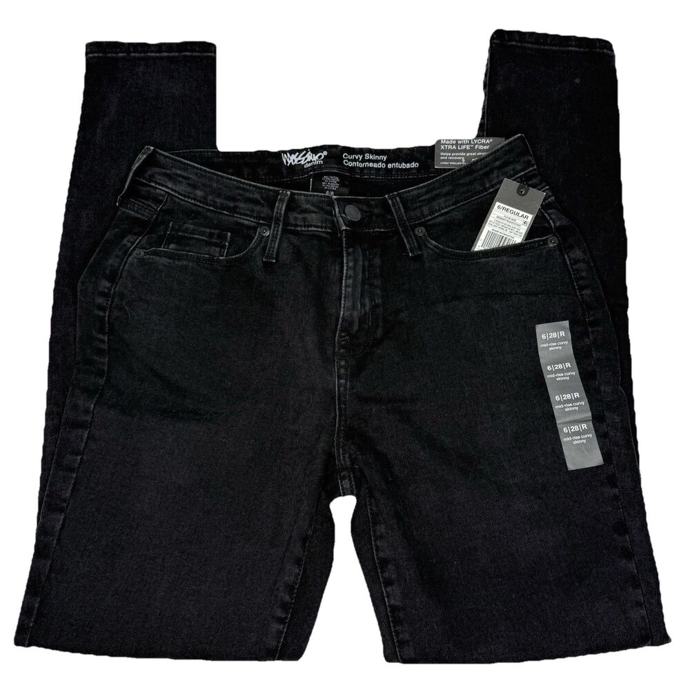 Mossimo Women’s Black Mid Rise Curvy Skinny Power Stretch Jeans Size 6/28/R New!